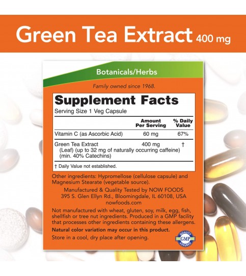 NOW Supplements, Green Tea Extract 400 mg with Vitamin C,  250 Veg Capsules