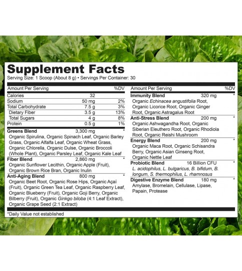 NATURELO Raw Greens Superfood Powder - Unsweetened- 30 Servings