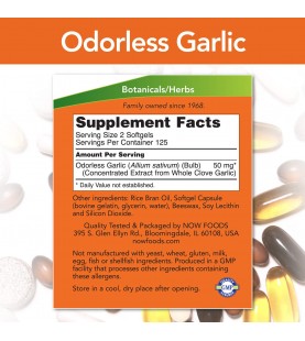 NOW Supplements, Odorless Garlic, Concentrated Extract, 250 Softgels