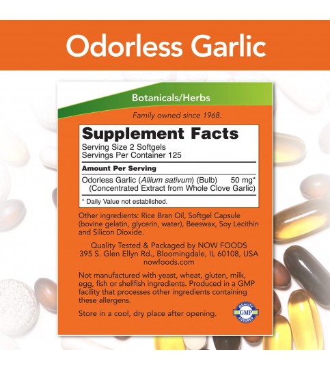 NOW Supplements, Odorless Garlic, Concentrated Extract, 250 Softgels