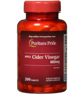 Puritans Pride Apple Cider Vinegar 600 mg Tablets, 200 Count