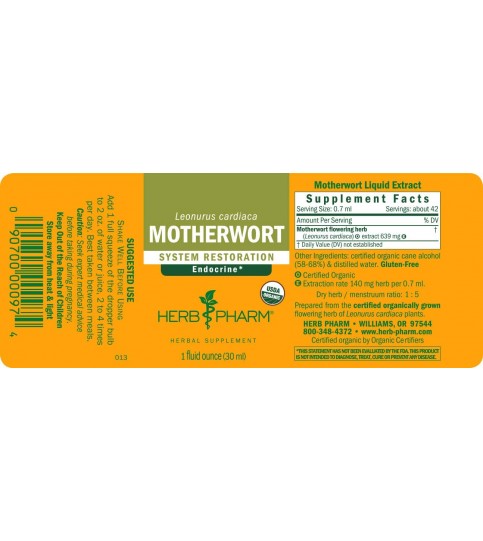 Herb Pharm Certified Organic Motherwort Liquid - 4 Ounce