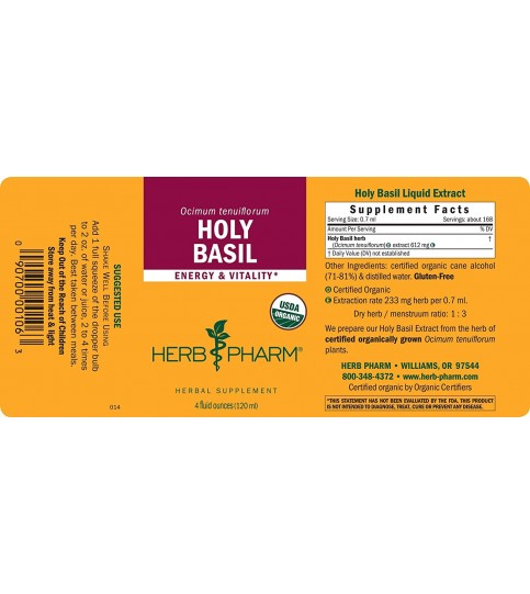 Herb Pharm Certified Organic Holy Basil - 4 Ounce