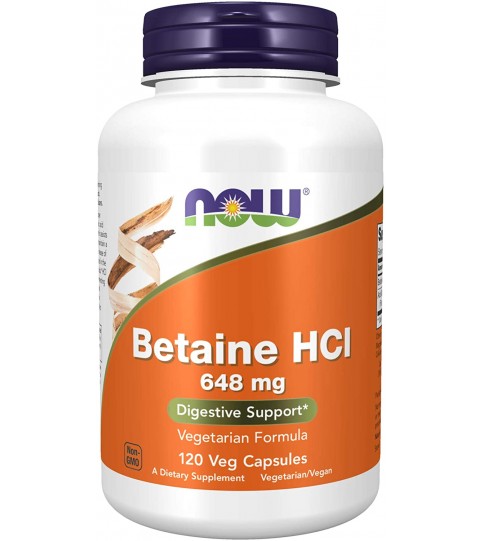 NOW Supplements, Betaine HCl 648 mg, 120 Veg Capsules