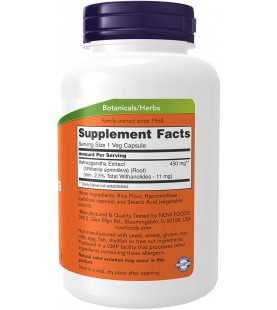 NOW Supplements, Ashwagandha 450 mg, 180 Veg Capsules