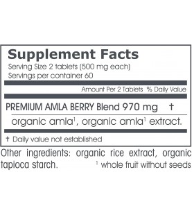 Organic Premium Amla Berry -120 Herbal Tablets - 500 mg