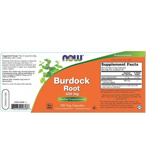 NOW Supplements, Burdock Root 430 mg, 100 Capsules