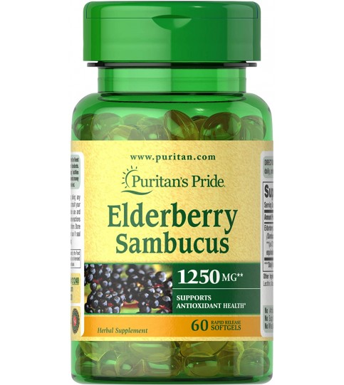 Elderberry Sambucus by Puritan's Pride, 1250mg, 60 Softgels