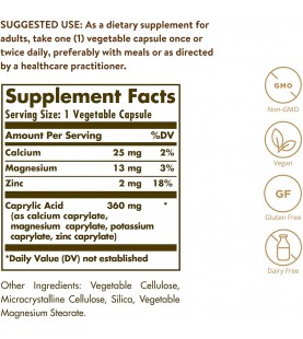 Solgar – Caprylic Acid, 100 Vegetable Capsules