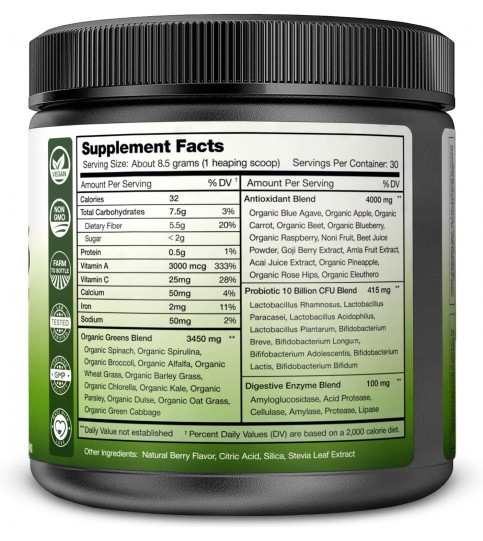 Super Greens Powder Premium Superfood -  Vegan Juice Supplement, 30 servings