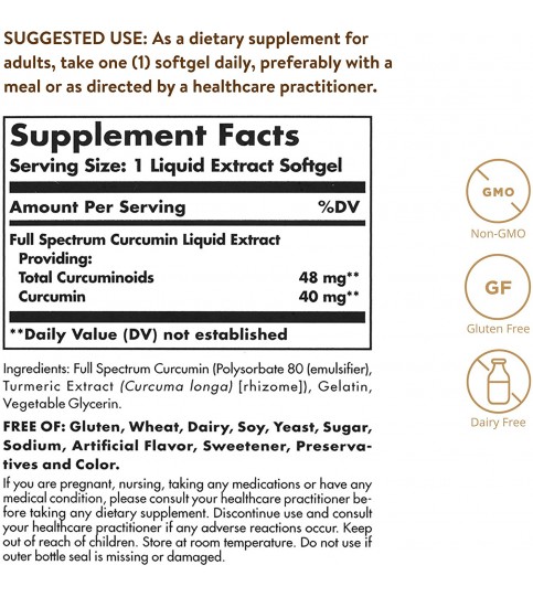 Solgar Full Spectrum Curcumin Liquid Extract, 90 Softgels