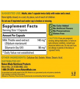 Nature Made Milk Thistle 140 mg Capsules, 50 Count
