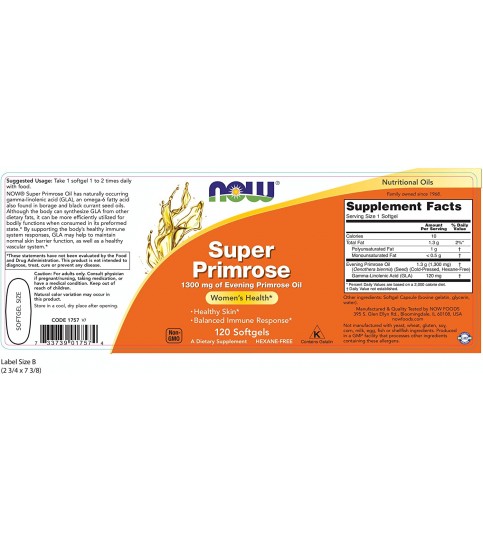 NOW Supplements, Super Primrose 1300 mg, 120 Softgels