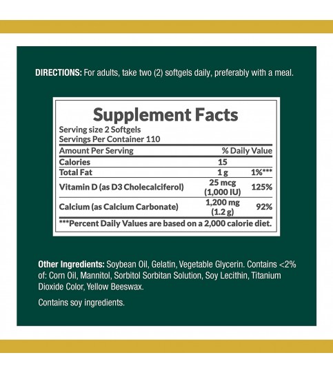 Calcium & Vitamin D by Nature's Bounty, 1200mg, 220 Softgels