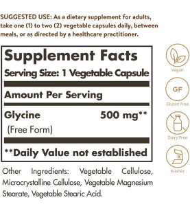Solgar – Glycine 500 mg, 100 Vegetable Capsules