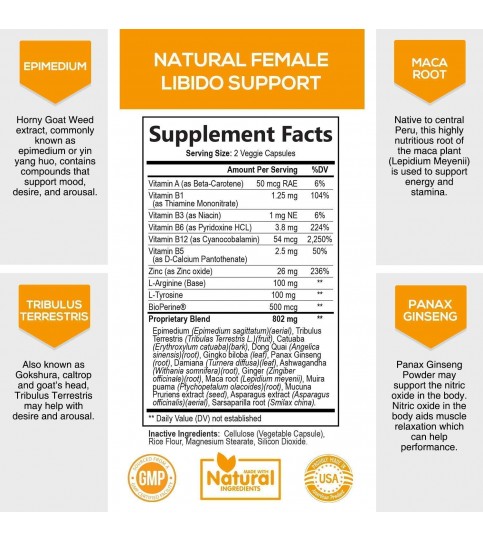 Female Libido Supplement with Maca & Tribulus 1000mg - 60 Veggie Capsules