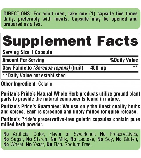 Puritans Pride Saw Palmetto 450 Mg, 200 Count