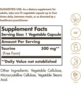 Solgar - Taurine 500 mg Vegetable 100 Capsules