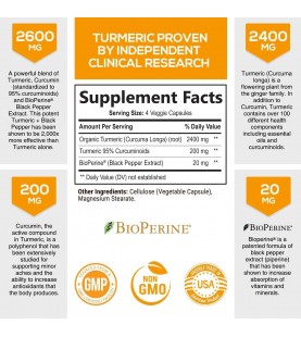 Turmeric Curcumin with Bioperine 95% Curcuminoids 2600mg - 180 Capsules