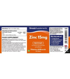 Zinc Tablets 15mg - Potent One-a-Day Formula - 120 Tablets