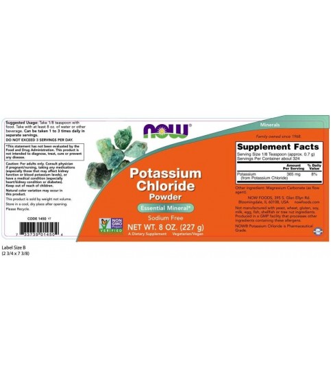 NOW Supplements, Potassium Chloride Powder, 8-Ounce