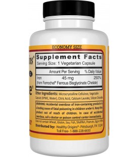 Healthy Origins Iron Ease 45 mg, 180 Veggie Caps