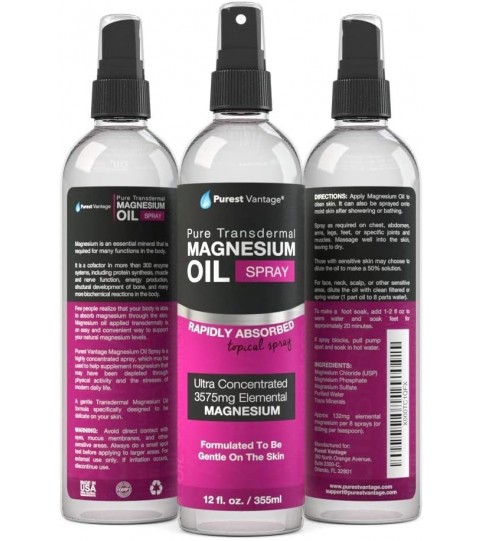 Pure Magnesium Oil Spray - LEAST ITCHY and Highest Potency - ONE 12fl. Oz