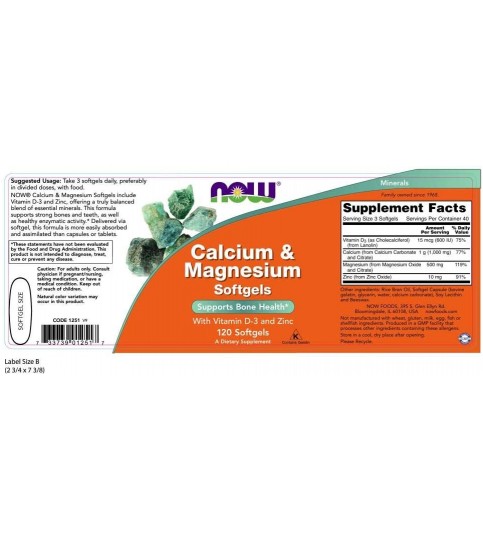 NOW Supplements, Calcium & Magnesium, 120 Softgels