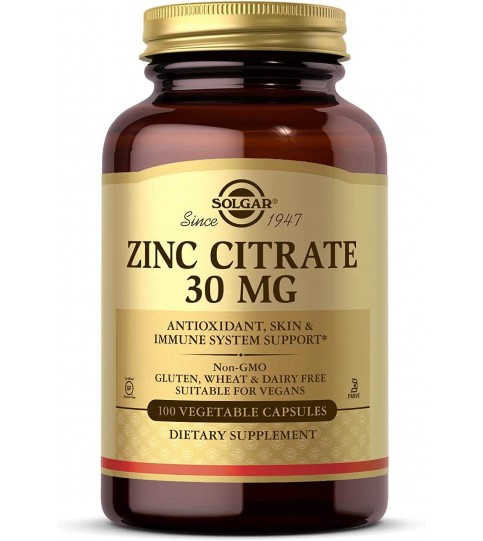 Solgar Zinc Citrate 30 mg, 100 Vegetable Capsules