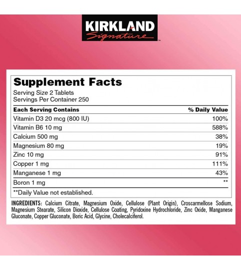 Kirkland Calcium Citrate Magnesium and Zinc, 500 Tablets