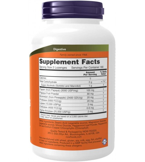 NOW Supplements, Papaya Enzyme, 360 Chewable Lozenges