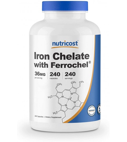 Nutricost Chelated Iron, As Ferrochel, 36mg, 240 Capsules