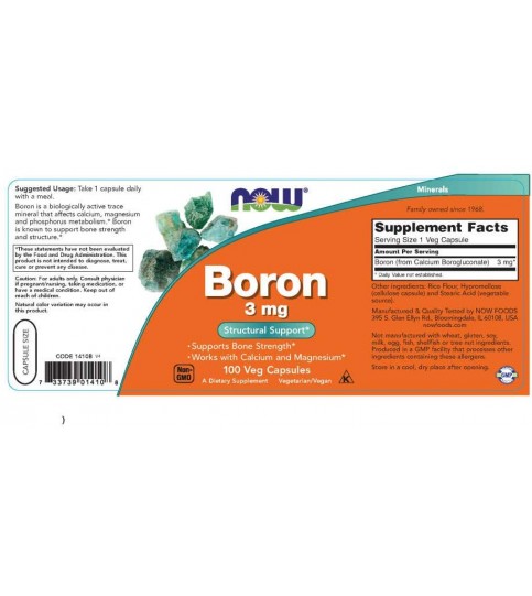 NOW Supplements, Boron 3 mg, 100 Capsules