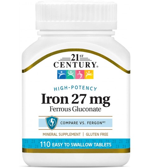 21st Century Iron 27 Mg Ferrous Gluconate Tablets, 110Count