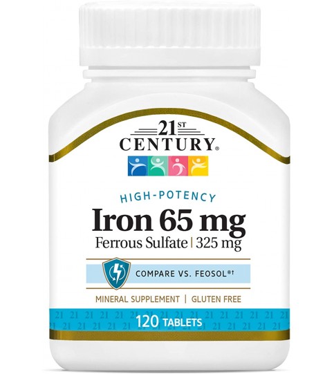 21st Century Iron 65 mg Ferrous Sulfate 325 mg Tablets, 120 Count