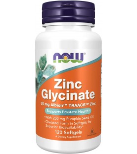 NOW Supplements, Zinc Glycinate with 250 mg, 120 Softgels