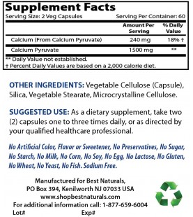 Best Naturals Calcium Pyruvate, 750 mg 120 Capsules