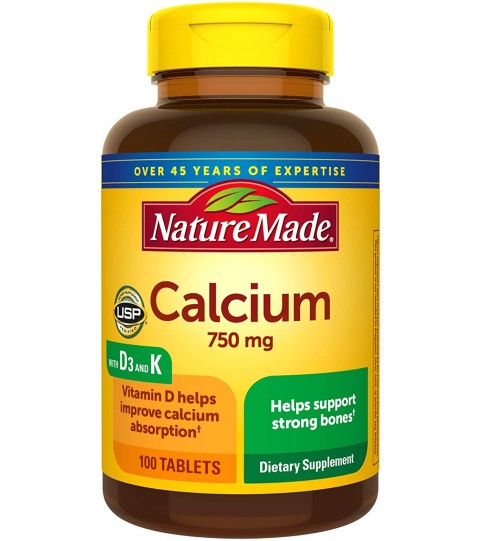 Nature Made Calcium 750 mg with Vitamin D3, 100 Capsules