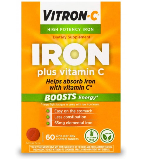 Vitron-C High Potency Iron Supplement with Vitamin C, 60 Count