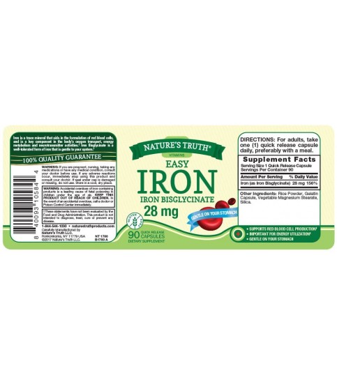 Nature's Truth Easy Iron 28Mg, 90 Count