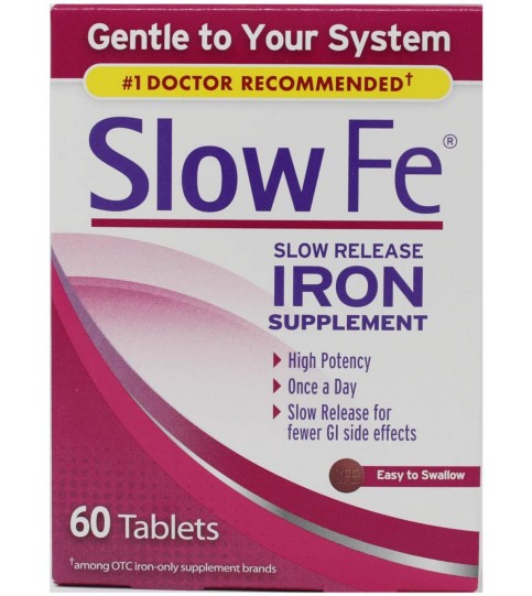 Slow Fe, High Potency Iron 45 mg, Slow Release - 60 Tablets