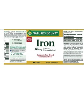 Nature's Bounty Iron 65 Mg (325 mg Ferrous Sulfate), 100 Tablets