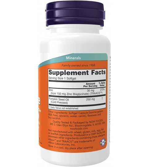 NOW Supplements, Zinc Glycinate with 250 mg, 120 Softgels