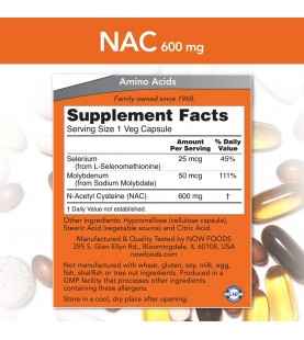 NOW Foods Supplements, NAC 600 mg, 250 Veg Capsules