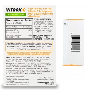 Vitron-C High Potency Iron Supplement with Vitamin C, 60 Count