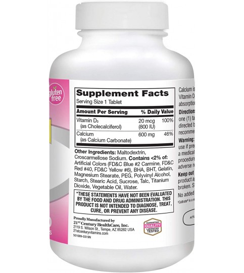 21st Century Calcium Plus D Supplement, 600 mg, 400 Count