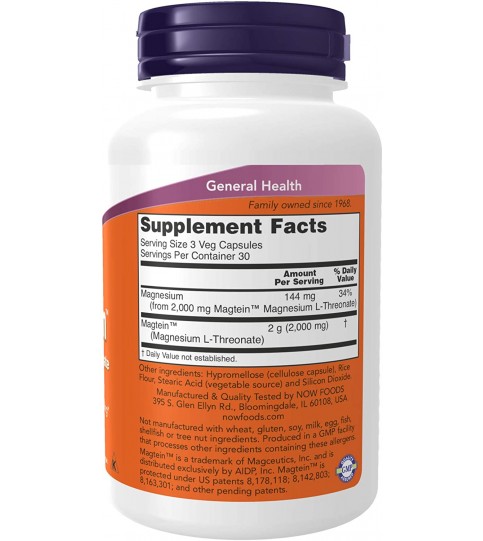 NOW Supplements, Magtein, 90 Veg Capsules