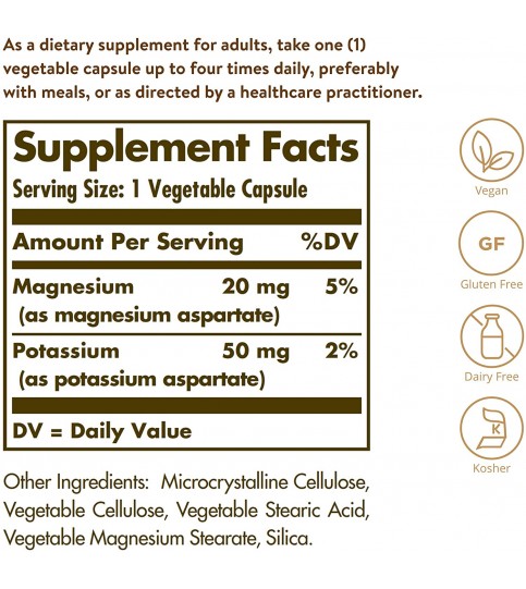 Solgar – Potassium Magnesium Aspartate, 90 Vegetable Capsules