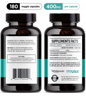 Magnesium Citrate Powder Capsules 400mg – 180 Count