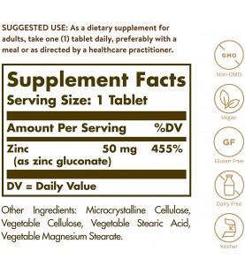 Solgar Zinc 50 mg, 100 Tablets